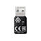 Schwarzer WLAN-USB-Adapter mit silbernem Stecker und aufgedruckten technischen Zertifizierungen sowie WPS-Taste.