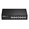 Schwarzer Edimax GS-1016 V2 Netzwerk-Switch mit 16 LAN-Ports und LED-Statusanzeigen auf weißem Hintergrund.