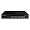 Schwarzer Edimax Pro Netzwerk-Switch GS-5210PLG mit acht RJ45-Ports und zwei SFP-Steckplätzen vor weißem Hintergrund.