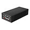 Schwarzer Edimax Pro Injektor GP-203IT mit zwei LAN-Anschlüssen und Status-LEDs auf weißem Hintergrund.