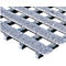 Grating made of gray textured material with dark metal bars.
