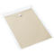 Transparent document case with beige paper and a white button closure.