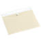 Transparent plastic bag with cream-colored paper and a white button closure.