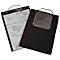 Two black clipboards with mesh pocket and handle, one with an invoice. Mercedes-Benz logo visible.