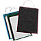 Plusieurs porte-documents de présentation en bleu, vert et gris foncé, avec des boucles de transport.