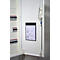 Open fuse box door, with wiring diagram and fuses, the door is white, the background light gray.