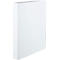 A white binder, photographed slightly from the side.