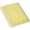 Yellow sheet of paper in a clear plastic sleeve. With pre-printed columns and lines. The sleeve is transparent.