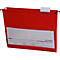 Red hanging file folder with white label and text: EICHNER. Black hangers.