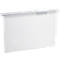 Hanging file folder, white rectangle with transparent top edge. Metal holding device with label.