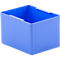 Blue rectangular plastic box. There are two notches on the upper edge.