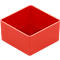 Red square box, photographed slightly diagonally from above.