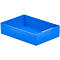 Blue rectangular plastic box, empty. It has slightly rounded corners and a small recess.