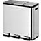 EKO EcoCasa pedaalemmer, geborsteld roestvrij staal, vingerafdrukbestendig, 3 x 15 liter, soft-close deksels, B 605 x D 321 x H 508 mm, zilver