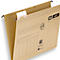 Hanging file folder, beige, open, with label holder and metal hanger.