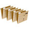 Five brown hanging folders with white ELBA labels. The folders are open and printed with tables.