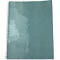 A blue-green notebook with spiral binding lies open. The surface has a slight texture.
