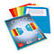 Multi-colored folders and sheets of paper on a white background.