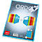 Blue ORDO folder with colorful dividers. Text: ORDO express yourself. ELCO Switzerland. Paper weight and size details.