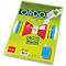 Dossier vert clair avec intérieur rouge et jaune, avec l'inscription "ORDO express yourself" et "Zero Plastic".