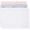 A white envelope is partially open. The inner part has a red pattern, the rest is white.