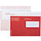 Enveloppes rouges pour documents avec fenêtre blanche, étiquetées : Documents, Zone d'identification.