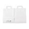 Deux sacs en papier blancs avec poignées côte à côte. Détails tels que code-barres et logo en bas.