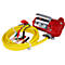 Red pump with yellow hose and black and red cables. Inscription: RD8 GPM.