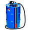 Blue barrel container with fuel nozzle and hose.
