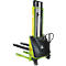 A green forklift with black forks, sides and wheels. The words 'PRAC' and 'TX1' are written on the forklift.