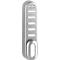 Grey door lock with oval and elongated openings.