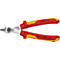 Zijkniptang, rood-geel, open. "KNIPEX GERMANY" staat op de handvatten.