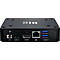 Schwarzes elektronisches Gerät mit Anschlüssen, u.a. DC, USB-C, HDMI und USB 3.0.