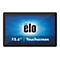 Schwarzer Touchscreen-Monitor mit Elo-Logo, 15,6 Zoll und Touchscreen-Text auf blauem Hintergrund.