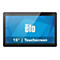 15-Zoll Elo Touchscreen mit blauem, geometrischem Hintergrund und weißem Logo.