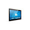 Schwarzer Elo 15,6-Zoll-Touchscreen-Monitor mit blauem Hintergrund auf weißem Grund.