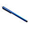 Blauer Stylus-Stift mit silberfarbenem Clip, Spitze und oberem Ring, vor weißem Hintergrund.