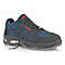Black safety shoe with blue mesh details. Red lettering "ELTEN". Laces, gray sole.