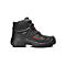 Black safety shoe by Elten. Red laces, red lettering. Side view.