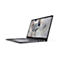 Ein elegantes, dunkelgraues Laptop in Seitenansicht vor weißem Hintergrund mit abstraktem Desktop-Hintergrundbild.