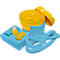 Yellow bucket with lid and contents. Blue cloths, hose, glove. Intended for oil absorption.