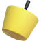 Yellow, cone-shaped object with a black handle. The shape is reminiscent of a cup or pot.