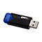 Schwarzer Emtec USB-Stick mit blauer, transparenter Kappe vor weißem Hintergrund.