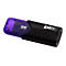 Schwarzer Emtec USB-Stick mit violettem, transparentem Gehäuseteil und 128 GB Kapazität vor weißem Hintergrund.