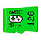 Grüne Emtec 128 GB MicroSD-Speicherkarte für Gaming mit Controller-Symbol.