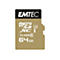 Goldene Emtec MicroSDXC-Speicherkarte mit 64 GB Kapazität, Class 10 und UHS-I Klassifizierung.
