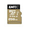 Goldene Emtec Micro-SD-Karte mit 256 GB Speicherkapazität vor weißem Hintergrund.