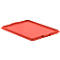 Red, rectangular lid. A recess on each short side.