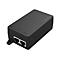 Schwarzer EnGenius PoE-Adapter, mit Anschlüssen für Strom, PoE und LAN. Das EnGenius Logo ist sichtbar.