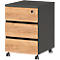 Ensemble de meubles de bureau Boston en 3 parties, 1 bureau à joues, L 1580 x P 790 mm, 1 caisson à roulettes, L 410 x P 500 x H 600 mm, anthracite/chêne Navarra